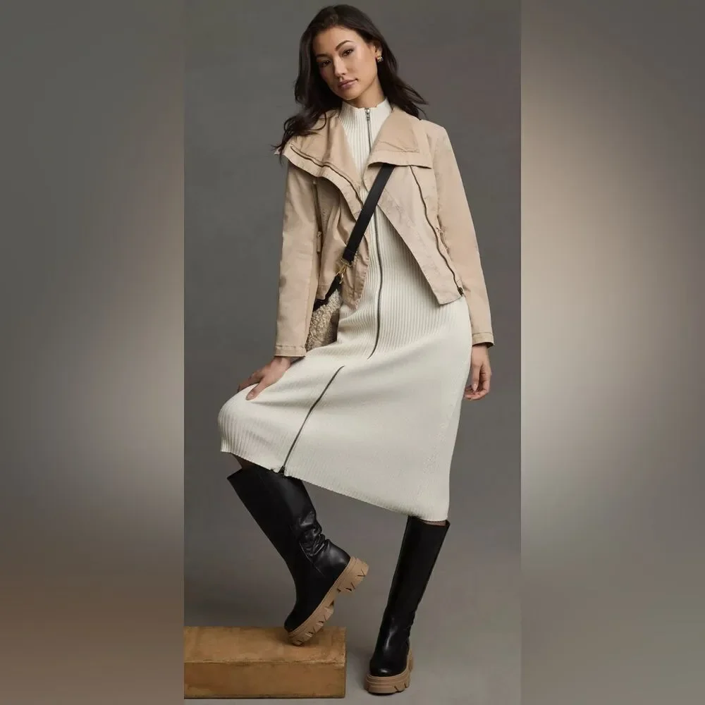 Anthropologie Marrakech beige neutral tan Moto Jacket Large